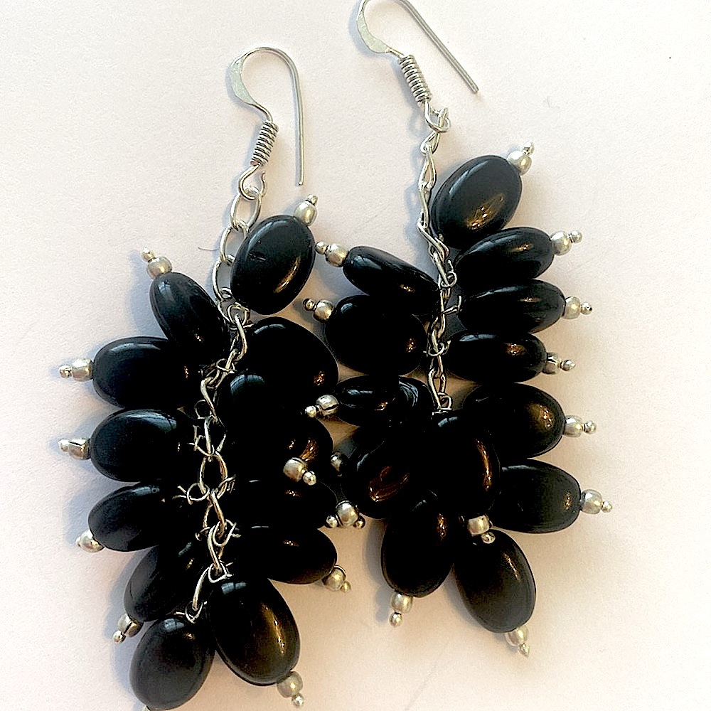 3 inch, 15 Black Onyx stones dangling earring.